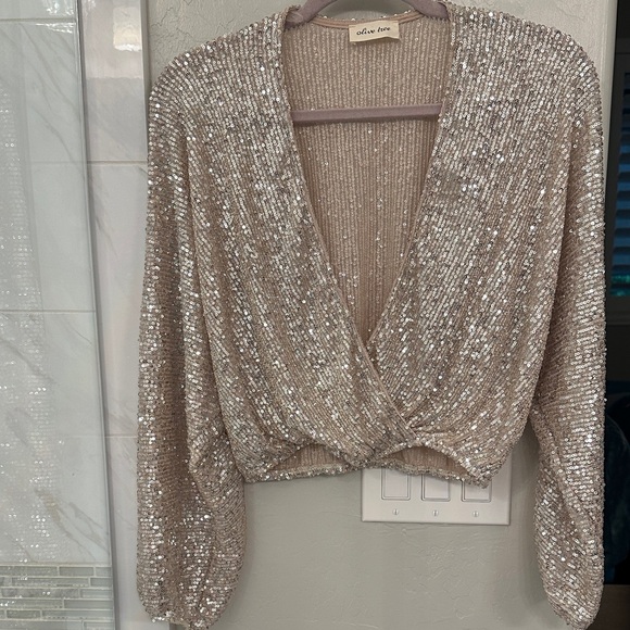 Olive Tree Tops - Champagne Sequin Blouse nwot